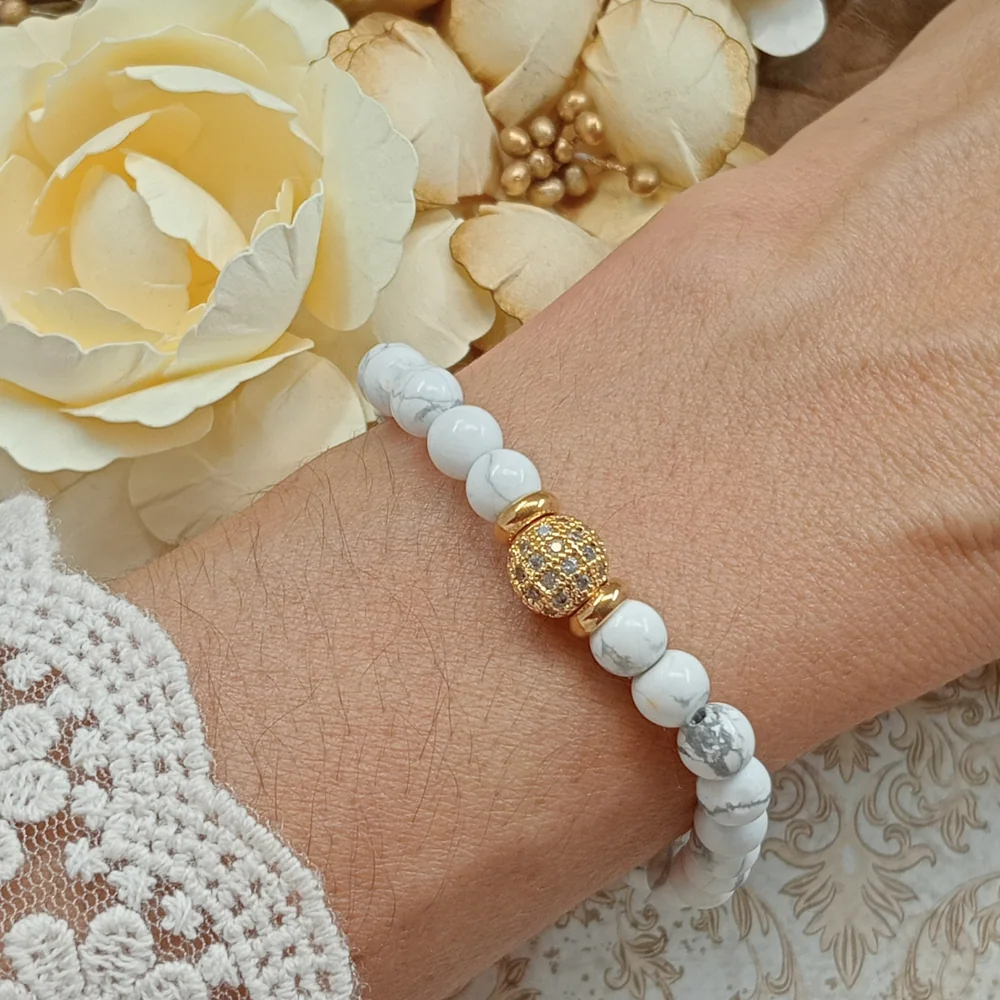 Pulsera Nieve en Hawlita 6mm Piedra Natural