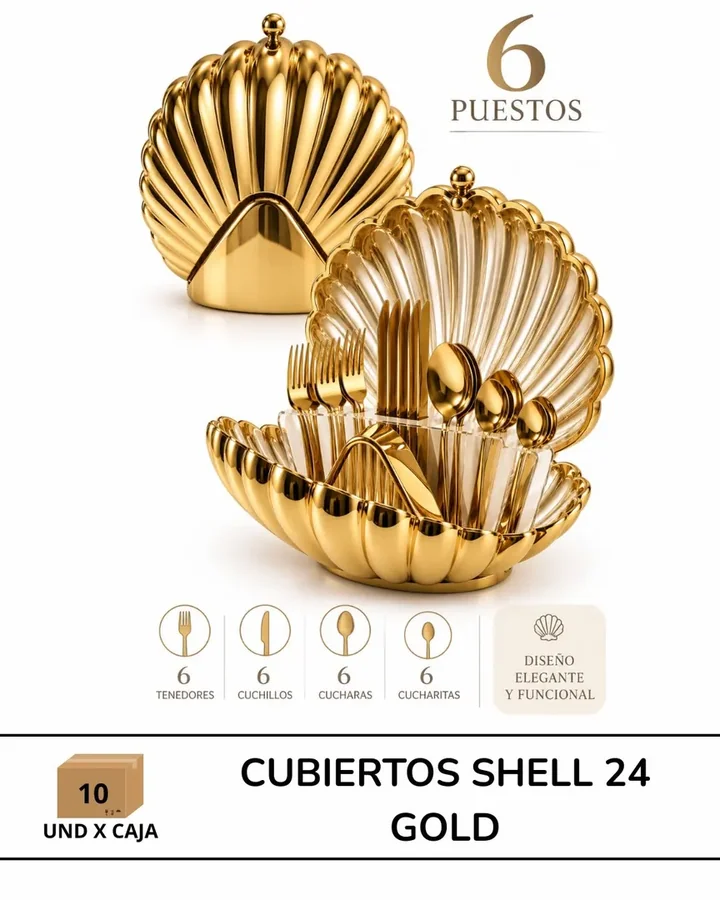 Set de Cubiertos Concha Dorada 24 Piezas en Acero Inoxidable — foto 1